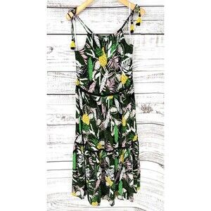 Blue Island Tropical Floral Tiered Resort Maxi Bohemian Dress Women Small Tie